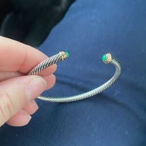 David Yurman Elegant Silver and Gold Bracelet with Green Accents